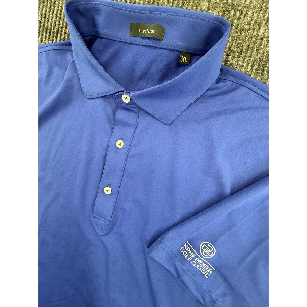 Turtleson Polo Mens X-Large Blue Solid Shirt Stretch Logo Performance Golf NRHF